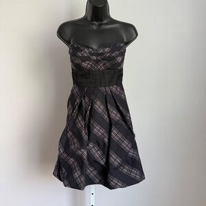 BCBGMAXAZRIA‎ Black Plaid Y2K Strapless Bubble Party Dress Size 0